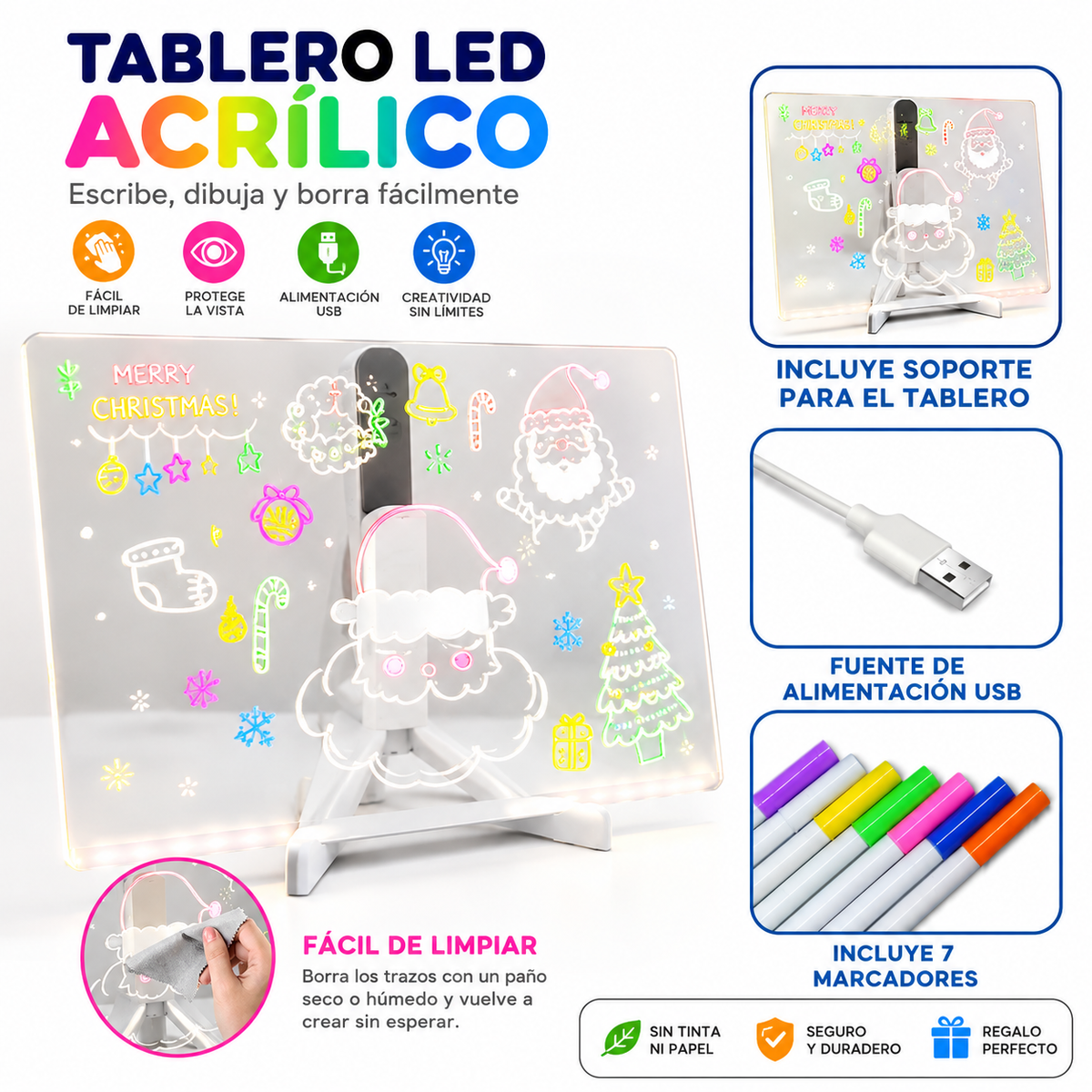 Pizarra Magica 20cm X 30cm Luz Led Usb