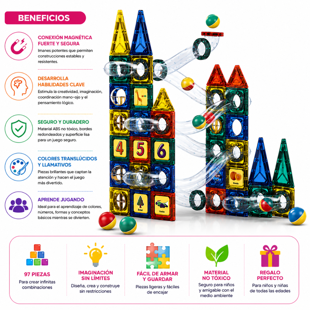 Bloques Magneticos 97 Piezas Con Pista